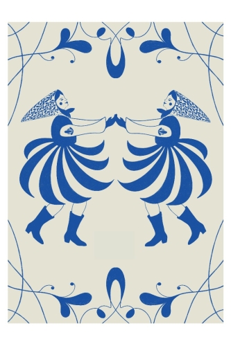 Autorski plakat grafika Taniec ludowy Lniana biel
