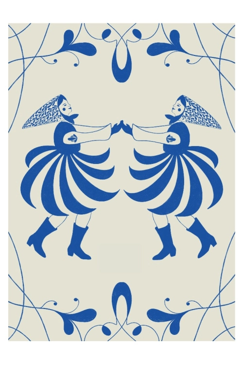 Autorski plakat grafika Taniec ludowy Lniana biel