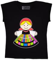 koszulka-t-shirt-damska-luzna-czarna-lowiczanka-lowickie-wzory-polskie-stroje-ludowe