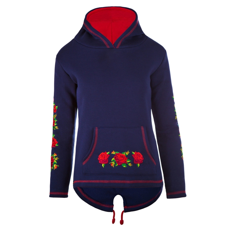 Granatowa bluza z kapturem ludowe hafty