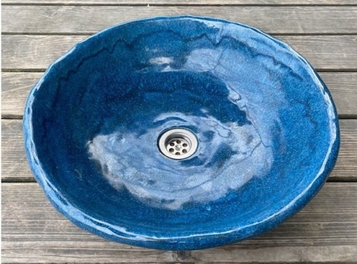 Umywalka nablatowa folk ręcznie robiona niebieska 42 cm