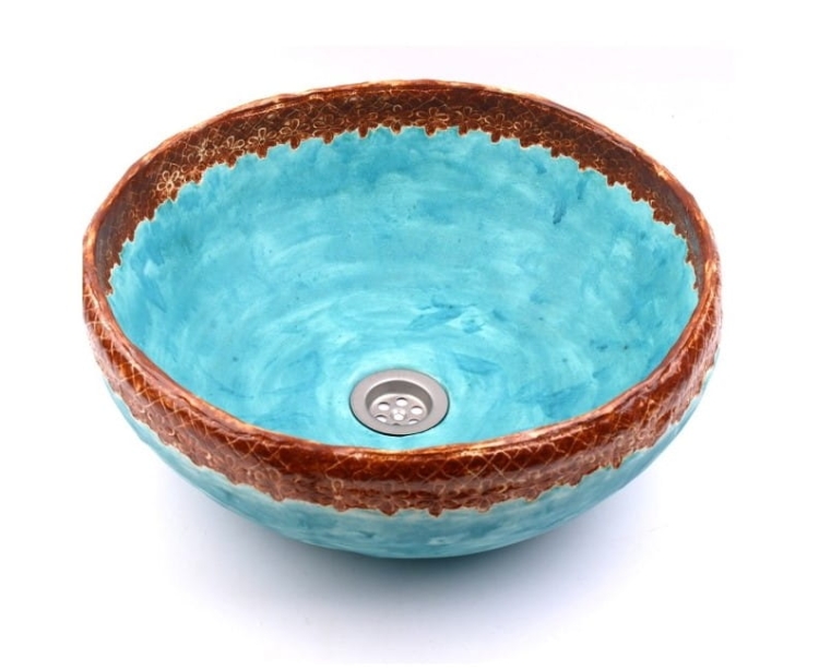Turkusowa ceramiczna umywalka z koronką 38 cm
