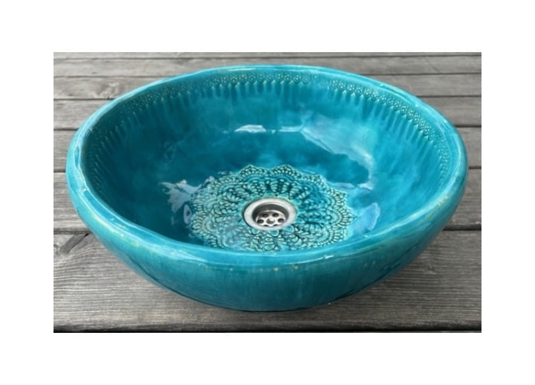 Ceramiczna umywalka misa z koronką turkusowa