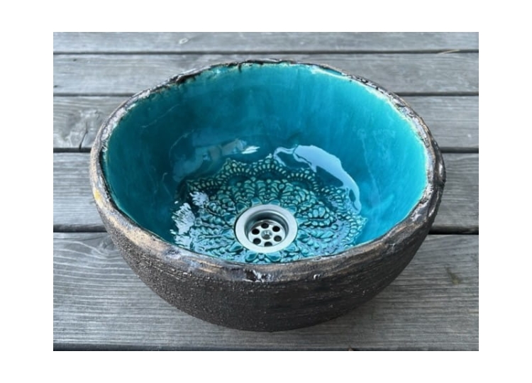 Mała ceramiczna umywalka koronka turkus 29 cm
