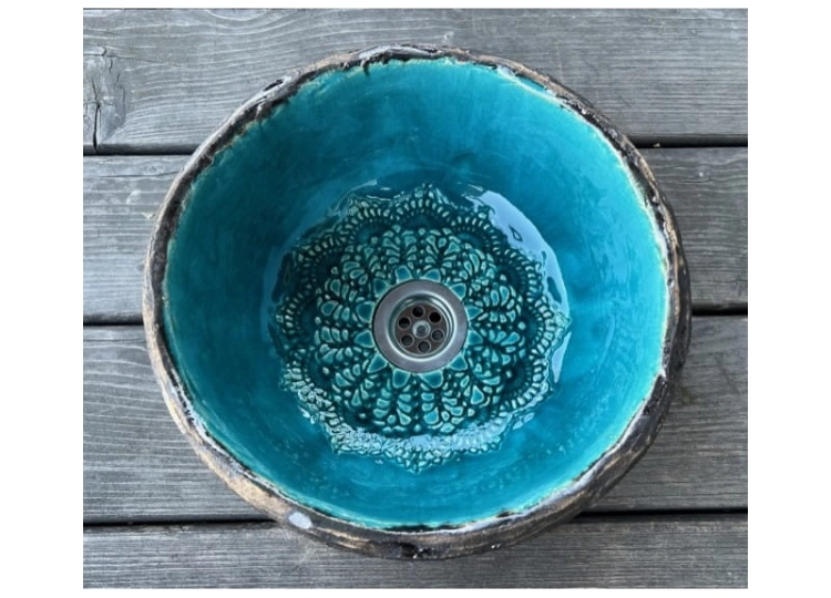 Mała ceramiczna umywalka koronka turkus 29 cm