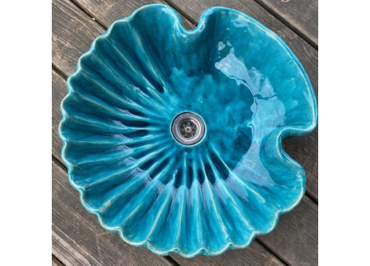 Duża ceramiczna umywalka muszla turkus