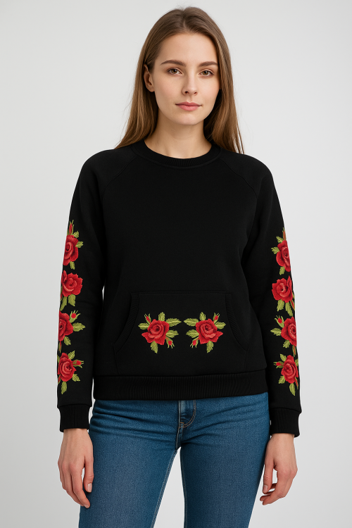 Czarna bluza z haftami ludowymi