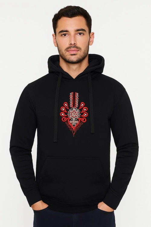 Czarna bluza z kapturem parzenica góralska unisex