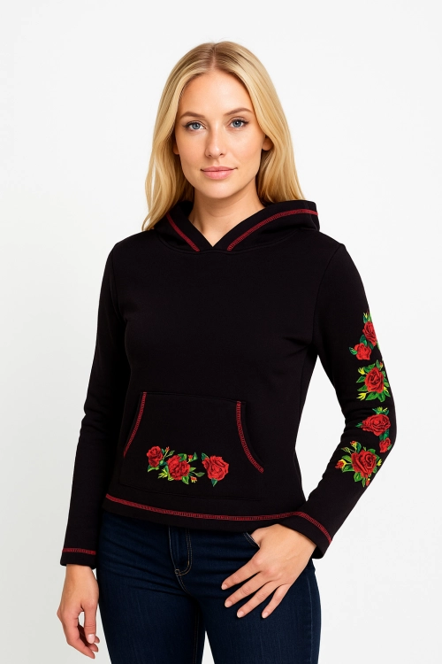 Czarna bluza z kapturem ludowe hafty