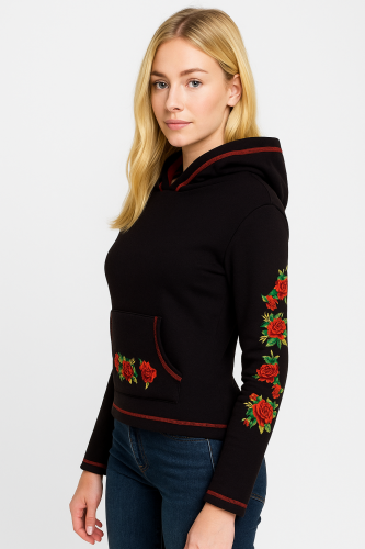 Czarna bluza z kapturem ludowe hafty