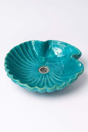Duża ceramiczna umywalka muszla turkus