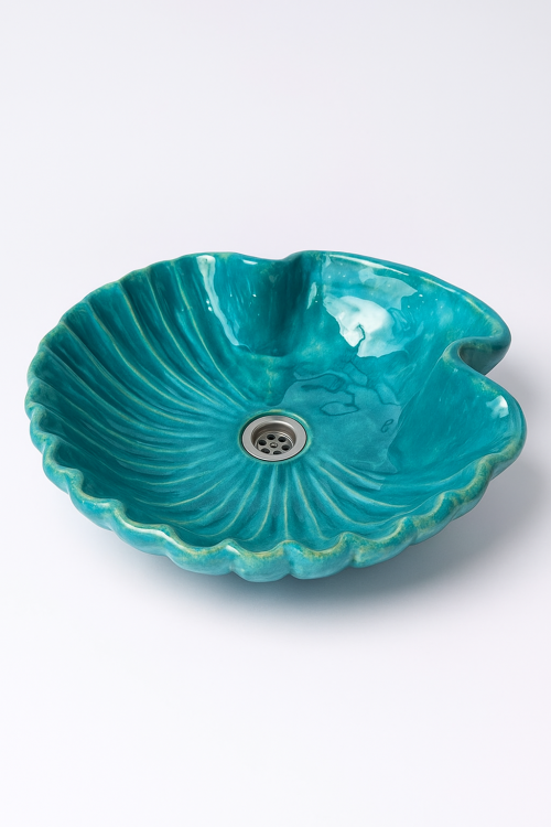 Duża ceramiczna umywalka muszla turkus