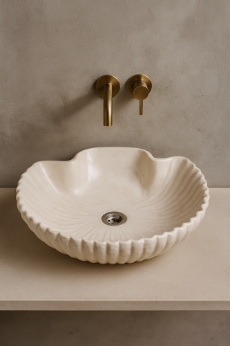 Duża ceramiczna umywalka muszla ecru