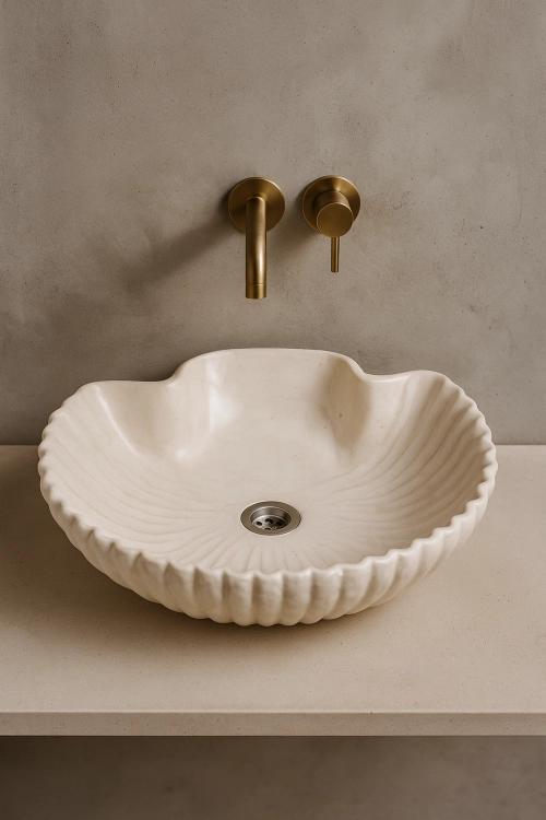 Duża ceramiczna umywalka muszla ecru