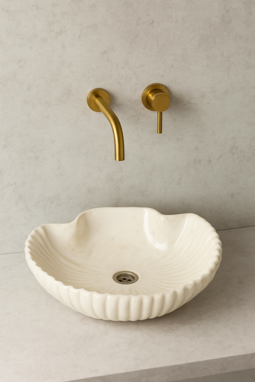 Duża ceramiczna umywalka muszla ecru