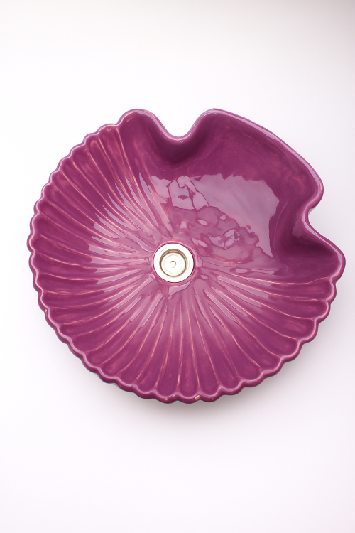 2Duża ceramiczna umywalka muszla fioletowa