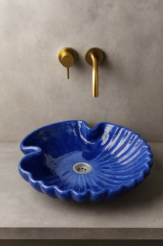 Duża ceramiczna umywalka muszla granatowa