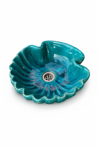 Mała ceramiczna umywalka turkusowa muszla