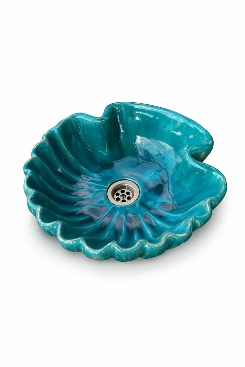 Mała ceramiczna umywalka turkusowa muszla