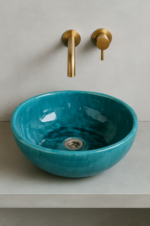 Ceramiczna umywalka misa turkusowa