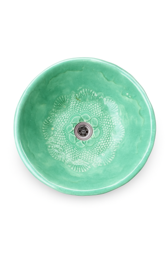 Ceramiczna umywalka misa z koronką mięta
