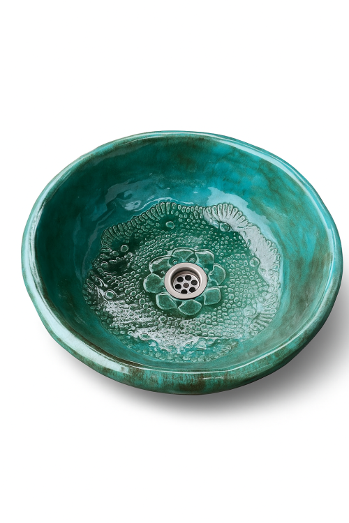 Ceramiczna umywalka misa z koronką zielona