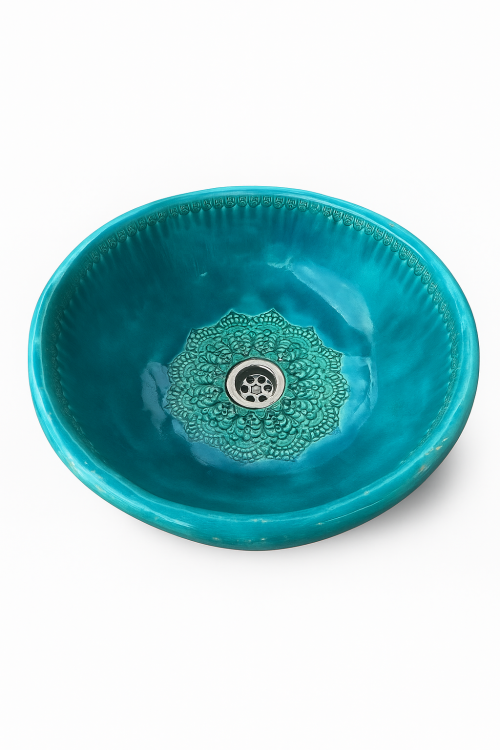 Ceramiczna umywalka misa z koronką turkusowa