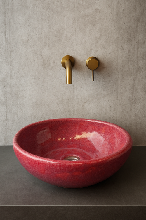 Ceramiczna umywalka nablatowa misa ręcznie robiona różowa