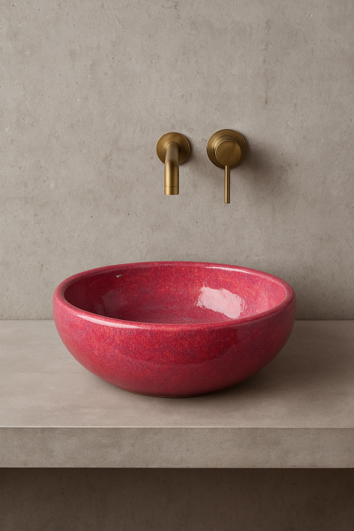 Ceramiczna umywalka nablatowa misa ręcznie robiona różowa