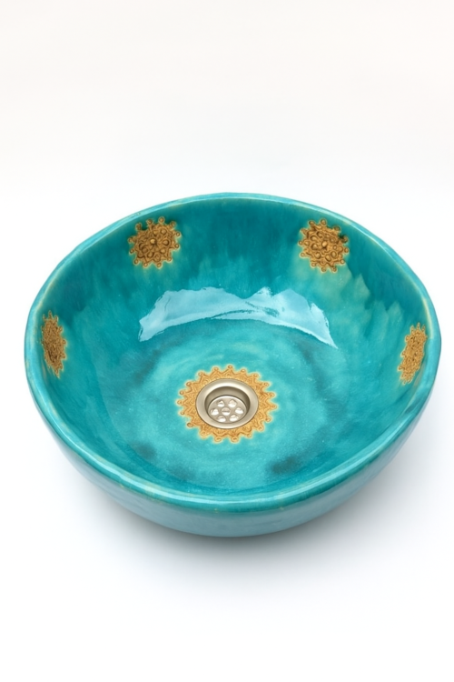 Ceramiczna umywalka turkusowa dekory 38 cm