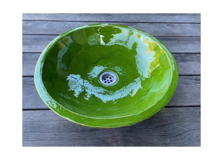 Umywalka nablatowa folk ręcznie formowana zielona 42 cm