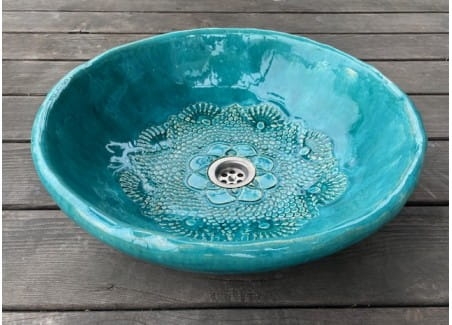 Umywalka nablatowa folk ręcznie robona turkus 42 cm