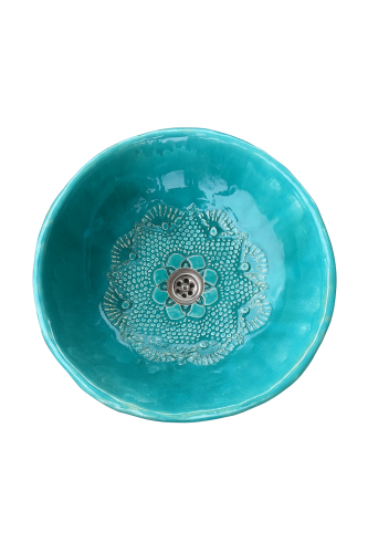 Umywalka nablatowa folk ręcznie robona turkus 42 cm