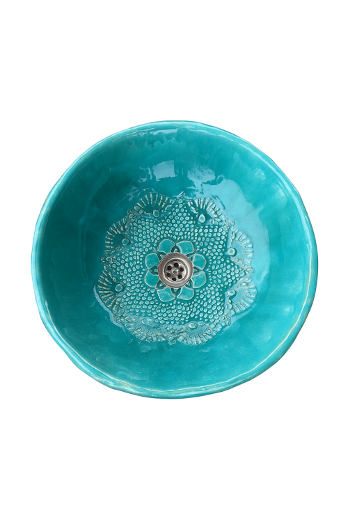 Umywalka nablatowa folk ręcznie robona turkus 42 cm