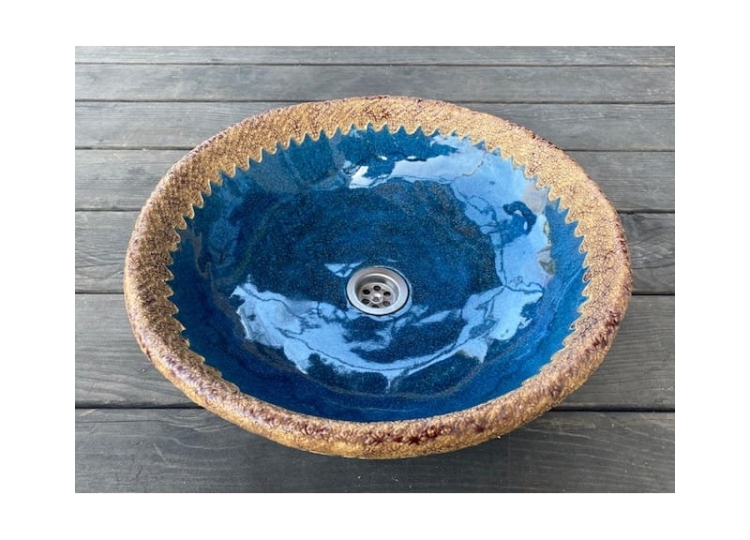 Umywalka nablatowa folk ręcznie robiona niebieska  42 cm