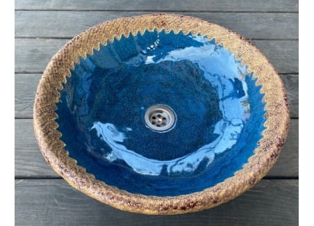 Umywalka nablatowa folk ręcznie robiona niebieska  42 cm