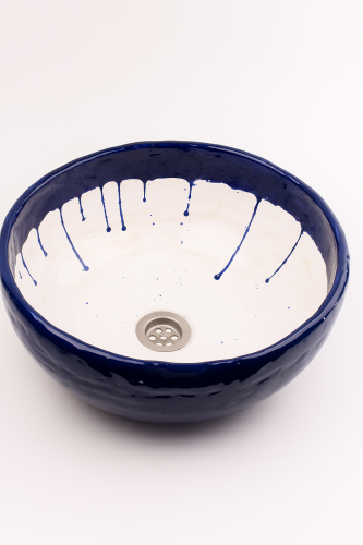 Niebieska ceramiczna umywalka rękodzieło 38 cm