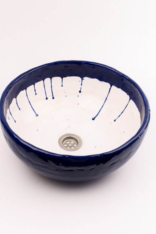Niebieska ceramiczna umywalka rękodzieło 38 cm
