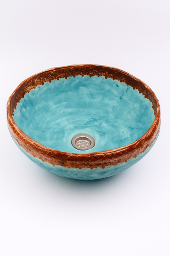 Turkusowa ceramiczna umywalka z koronką 38 cm