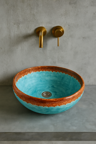 Turkusowa ceramiczna umywalka z koronką 38 cm