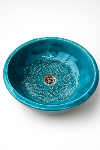 Turkusowa ceramiczna umywalka z koronką 38 cm
