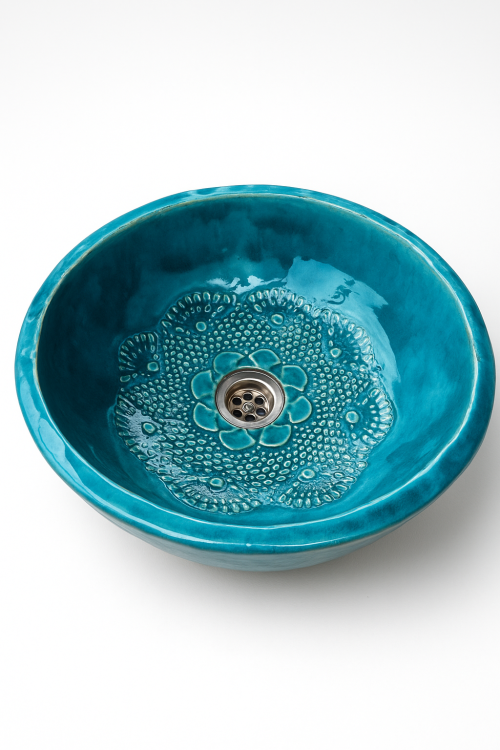 Turkusowa ceramiczna umywalka z koronką 38 cm