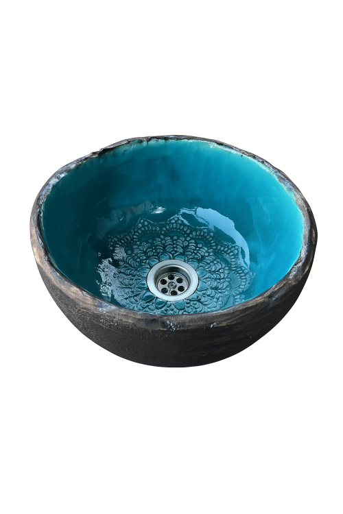 Mała ceramiczna umywalka koronka turkus 29 cm