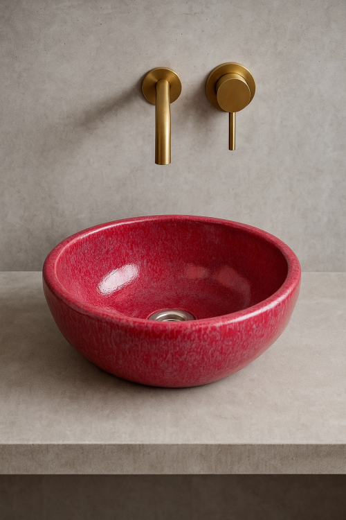 Mała ceramiczna umywalka różowa 29 cm