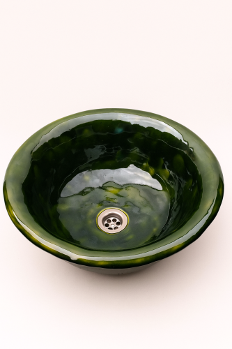 Ceramiczna umywalka nablatowa wpuszczana zielona 41 cm