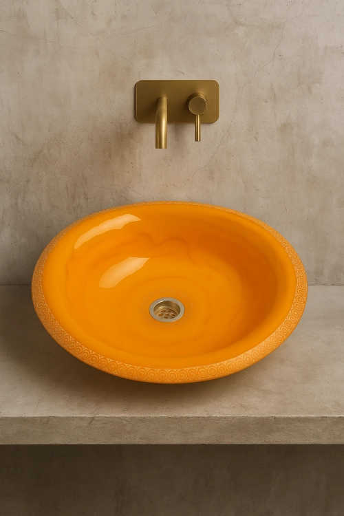 Ceramiczna umywalka nablatowa wpuszczana pomarańczowa 41 cm