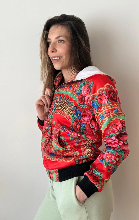 Bluza z kapturem Folky pomarańczowa Sadowska Fashion
