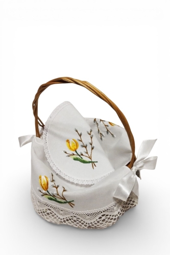 Haftowana serwetka do koszyczka bazie i tulipany