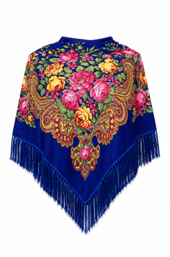 Chusta etno folk granatowa kwiaty 110x110 cm