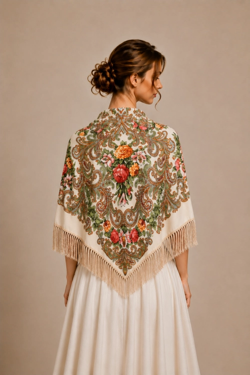 Chusta etno folk kwiaty 110x110 cm
